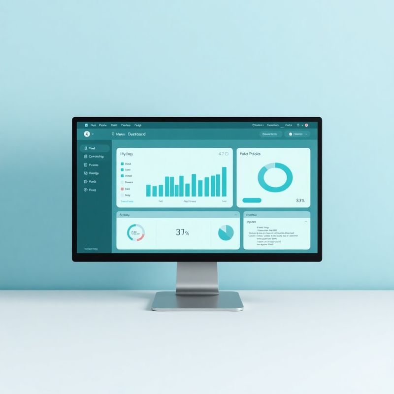 Prikaz teal-tematske web aplikacije na modernom monitoru